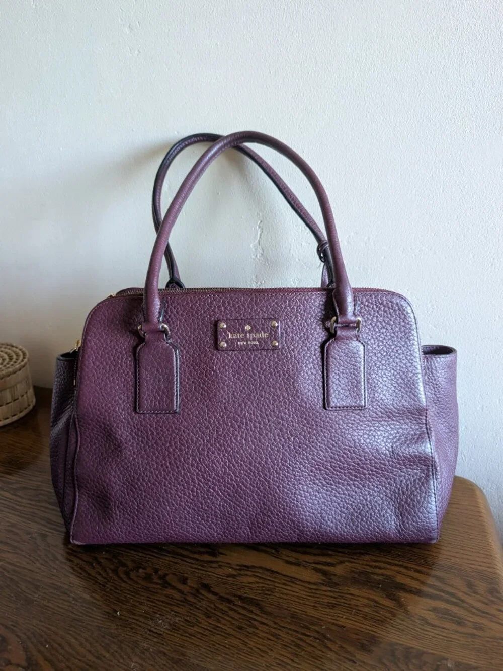 Kate Spade Bay Street Lydia Bag Satchel Burgundy Pebbled Leather